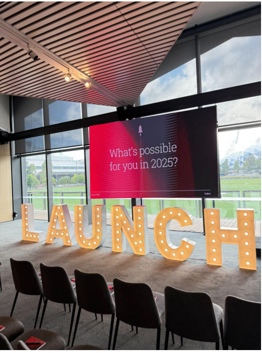 1m illuminated corporate 'LAUNCH' display at Glasshouse Melbourne