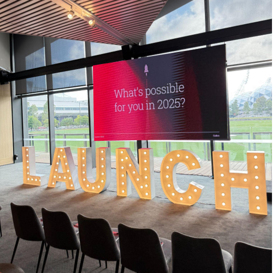 Light Up Event Letters LAUNCH for a corporate event at Glasshouse Olympic Park Melbourne