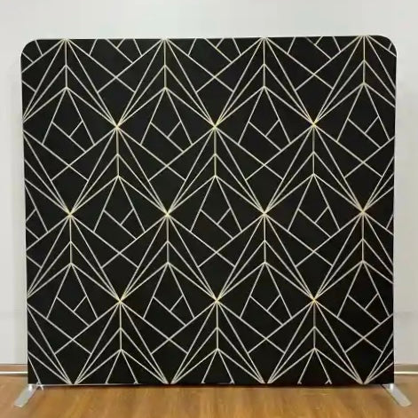 Black and Gold Lined Backdrop. Photobooth Backdrop Hire Melbourne