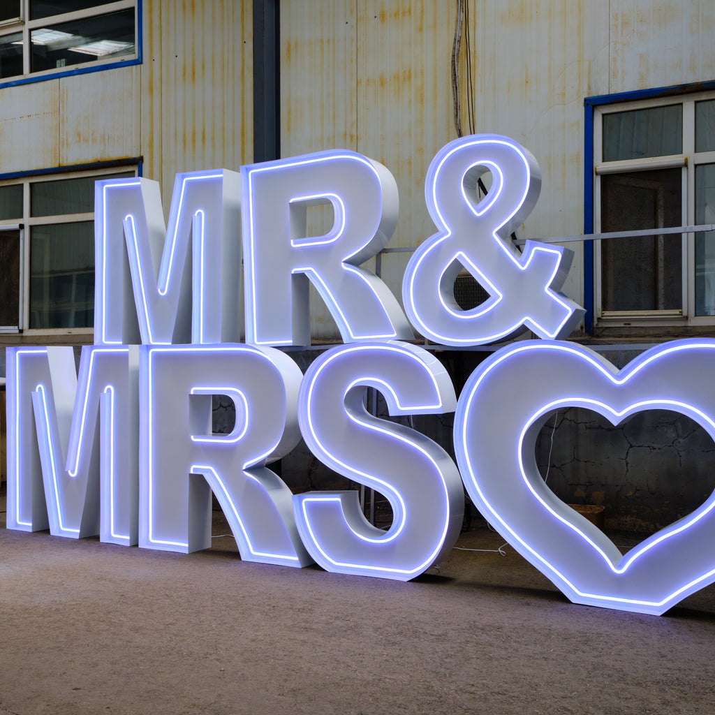Stacked giant light up neon wedding initials for hire around Melbourne. Wedding Neon Letters Melbourne. 