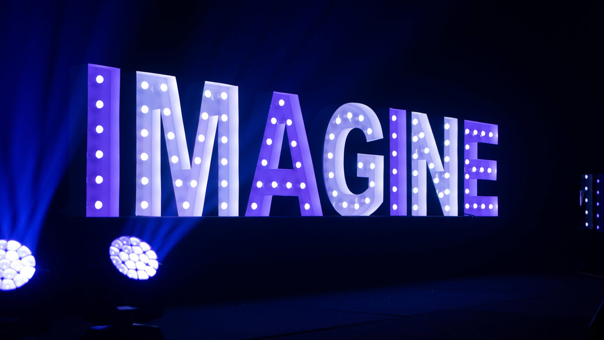giant coloured light up letters Melbourne corporate charity gala event display at Melbourne Convention Centre